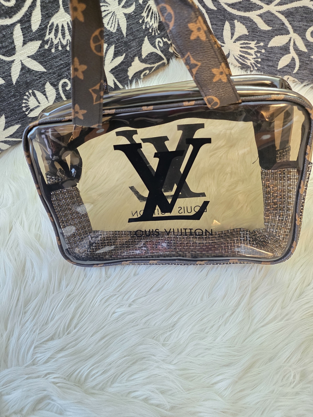 Clear Brown Monogram Tote Bag with Black Logo